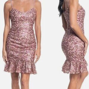 DRESS THE POPULATION Kaya Fluttery Hem Sequin Mini Dress Blush Pink - XS